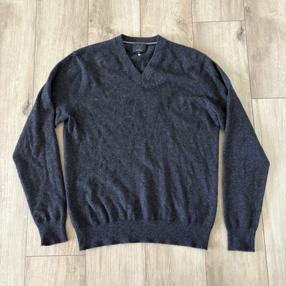 Qi Cashmere Sweater Mens Medium Gray 100% Cashmere Crewneck Knit Pullover